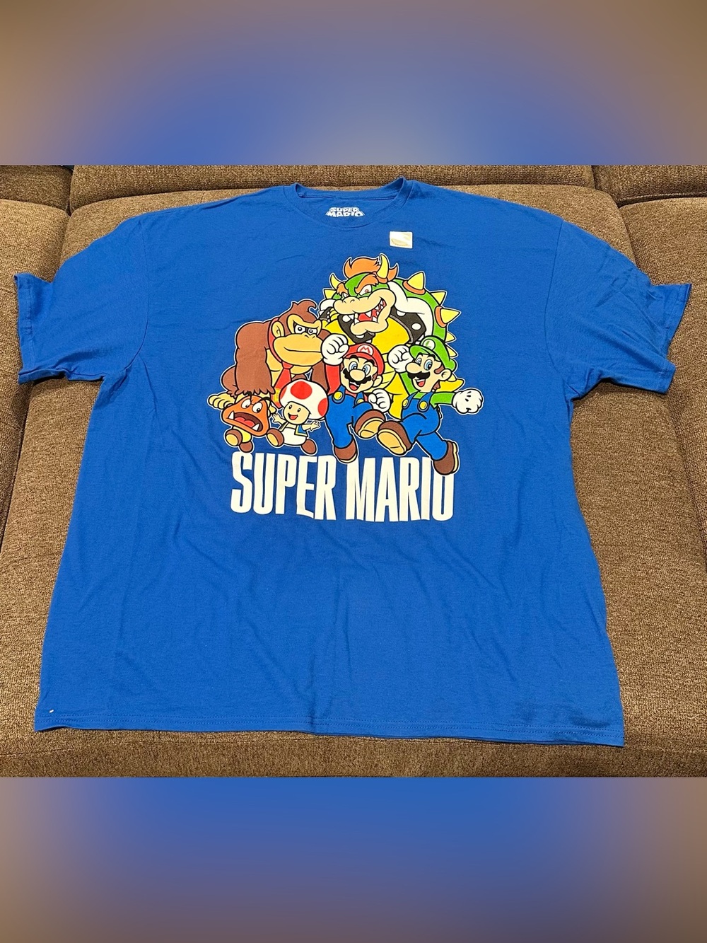 NWT Nintendo Super Mario Graphic Tee - Blue with Multicolor Characters